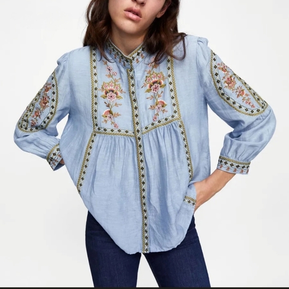 Zara Tops Zara Woman Linen Blend Embroidered Boho Button Front Top Zara Tops Zara Woman Linen Blend Embroidered Boho Button Front Top